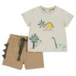 CHICCO Σετ Κοντομάνικη - Σορτσάκι Εκρού - Καφέ