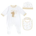 CHICCO Άσπρο Σετ Φορμάκι Μακρυμάνικο- Σκούφος- Σαλιάρα