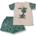 NATURA Άσπρο - Βεραμάν Σκούρο Καλοκαιρινή Πιτζάμα Cool Dino