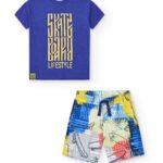 NATH Μπλε - Κίτρινο Σετ Κοντομάνικη Μπλούζα-Σορτσάκι Με Στάμπα