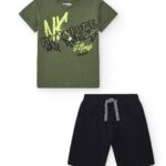 NATH Πράσινο Σκούρο - Μαύρο Σετ Κοντομάνικη Μπλούζα-Σορτσάκι Με Στάμπα