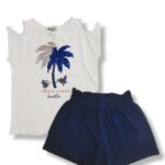 NATH Άσπρο - Μπλε Σετ Αμάνικη Μπλούζα-Σορτσάκι Με Στάμπα
