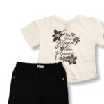 NATH Άσπρο - Μαύρο Σετ Κοντομάνικη Μπλούζα-Σορτσάκι