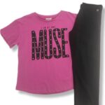 NATH Μωβ - Μαύρο Σετ Κοντομάνικη Μπλούζα-Κοντό Κολάν