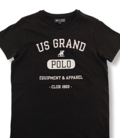 U.S. GRAND POLO EQUIPMENT & APPAREL Μαύρο Κοντομάνικη Μπλούζα με Στάμπα