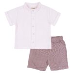 ELLEPI Άσπρο - Καφέ Σετ Πουκάμισο Λινό - Σορτσάκι Λινό