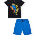 NATH Μαύρο - Μπλε Σετ Κοντομάνικη Μπλούζα-Σορτσάκι Με Στάμπα