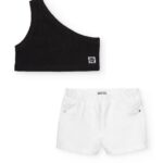 NATH Μαύρο - Άσπρο Σετ Αμάνικη Μπλούζα Με Έναν Ώμο-Σορτσάκια