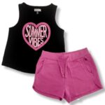 NATH Μαύρο - Ροζ Σετ Αμάνικη-Σορτσάκι Με Στάμπα